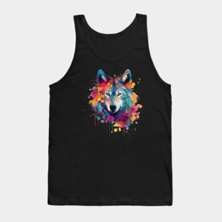 Colorful wolf with flowers Tank Top